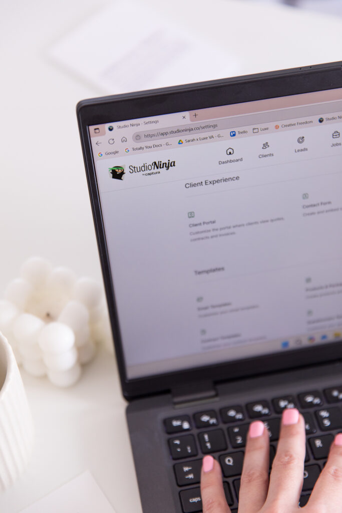 An image of a laptop open showing Studio Ninja on the screen.